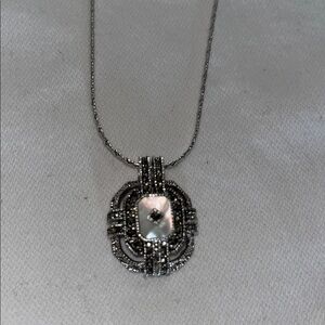 Costume silver, pearl and marcasite pendant w chain